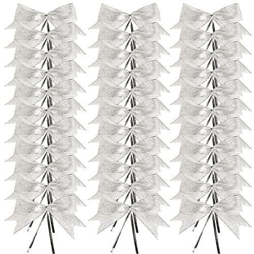 Micomon 50pcs 312 Silver Twist Ties Metallic Silver Bows with Twist Tie Bows Fish Tail CuttiogSilver - Image 5