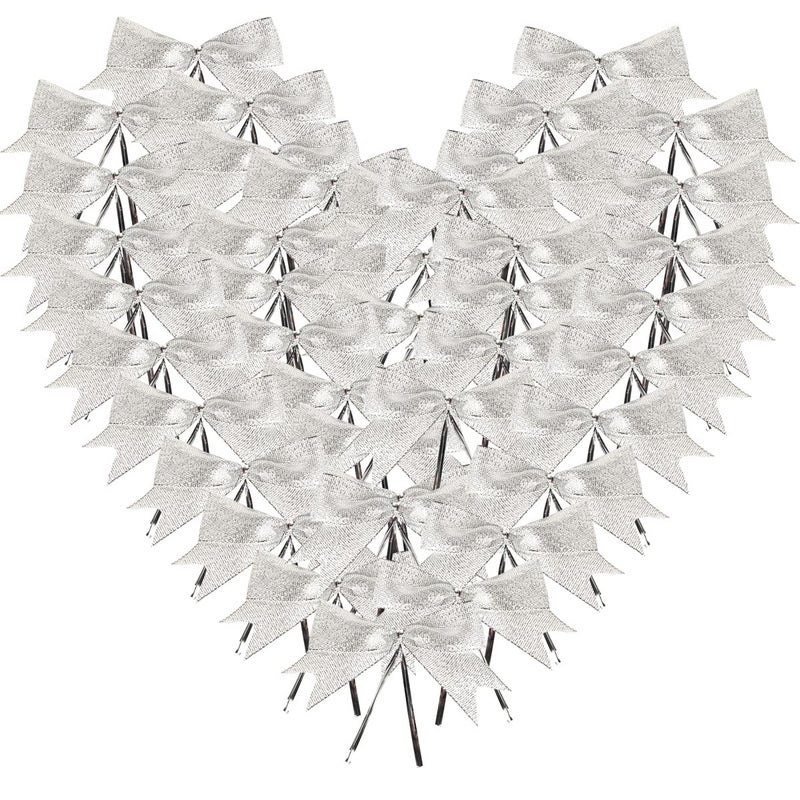 Micomon 50pcs 312 Silver Twist Ties Metallic Silver Bows with Twist Tie Bows Fish Tail CuttiogSilver - Image 3