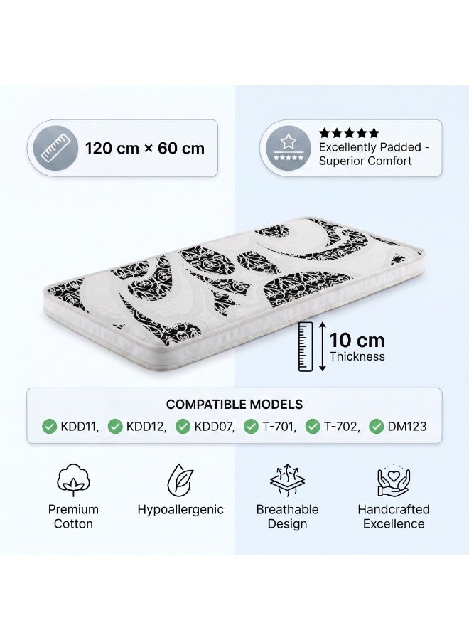 Premium Baby Travel Cot Mattress, 120 × 60 cm, 10 cm Thick – Padded, Breathable & Hypoallergenic (Mattress Only) - Image 2