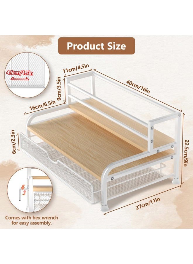 PONEYA Coffee Syrup Rack Organizer, 3-Tier 8 Bottles Syrup Rack with 35 K Cup Storage Basket for Coffee Bar, Countertop Bottle Holder Stand for Wine, Dressing for Kitchen Cafe Station- White - Image 3