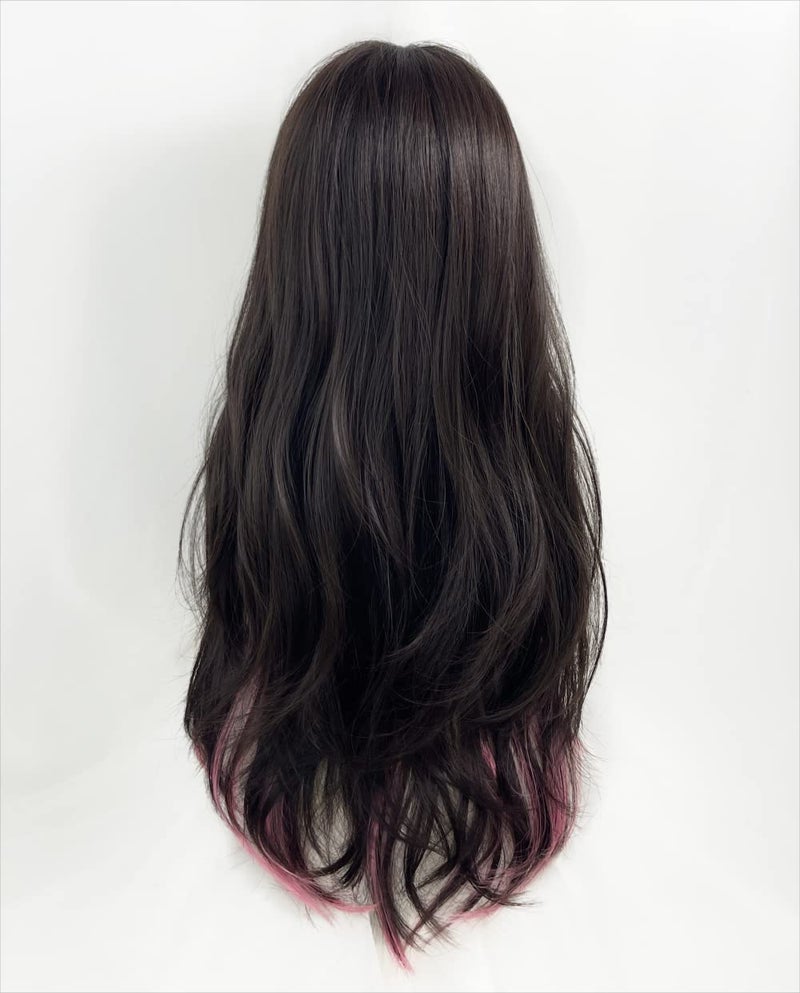 WKLOUYHE Long Wavy Wig for Women Synthetic Curly Wig with Bangs Fibre Cosplay Wig for Girls Daily Use Colorful Wigs (Black+Brown+Pink) - Image 5