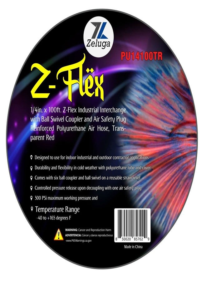 Zeluga PU14100TR 1/4in. x 100ft. Polyurethane Transparent and Wire Reinforced Air Hose, Transparent Red - Image 1