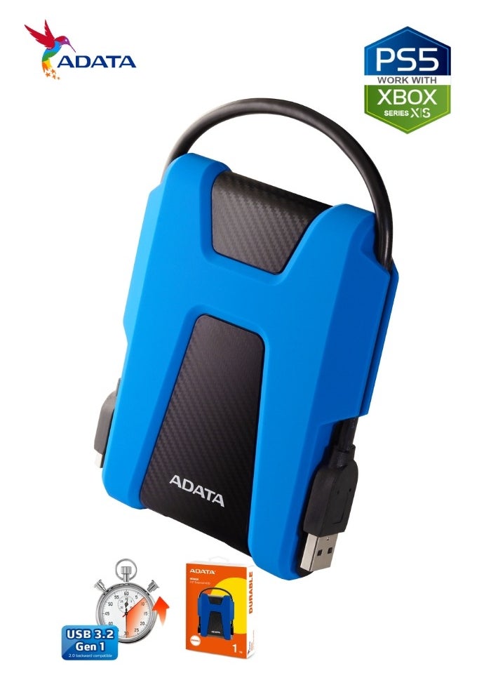 أداتا - HD680 قرص صلب خارجي متين بسعة 1 تيرابايت | القرص الصلب المضاد للصدمات | متوافق مع PS5 XBOX | أزرق - Image 1