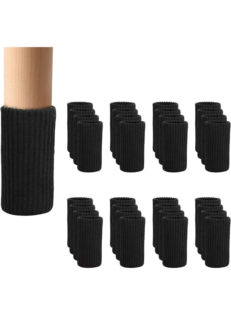 32 Pcs Chair Leg Socks, Floor Protectors, High Elastic Knitted Chair Leg Floor Protector, Padded Floor Protector Socks, Avoid Scratches, Reduce Noise, for most furniture legs, Black - Image 1