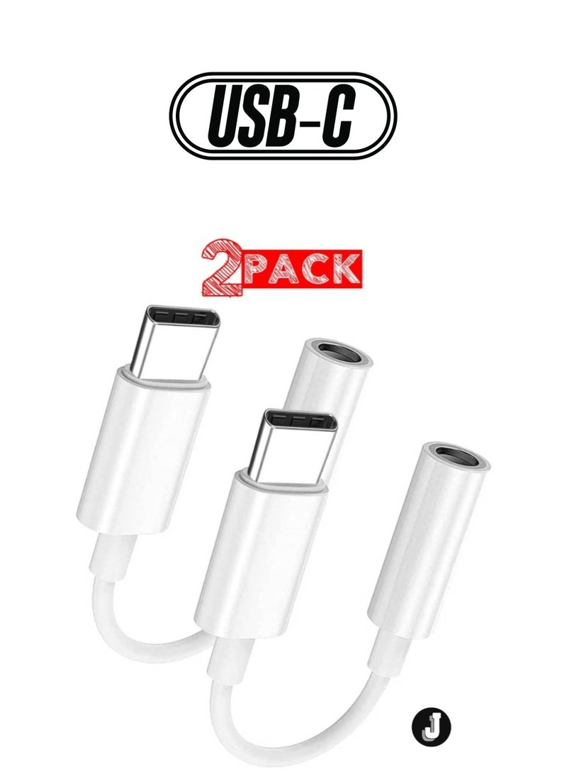 JAJEEK "2-Pack USB-C to 3.5mm AUX Jack Adapter – Type C to Headphone Jack Converter, White" - Image 1