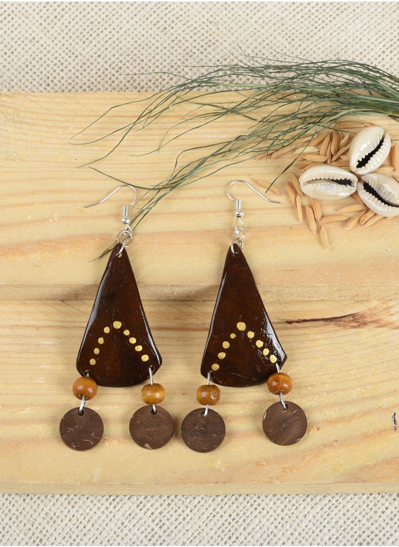 N & H N&H Eco-friendly Handmade Jewellery 4 Pairs Coconut Wooden Earrings Lightweight Hoopwire Earrings Bohemian Pendant Dangle Earrings Set  - Image 5