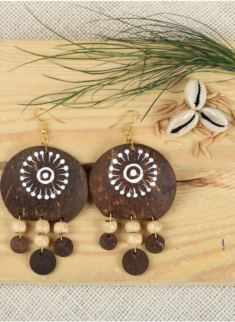 N & H N&H Eco-friendly Handmade Jewellery 4 Pairs Coconut Wooden Earrings Lightweight Hoopwire Earrings Bohemian Pendant Dangle Earrings Set  - Image 3
