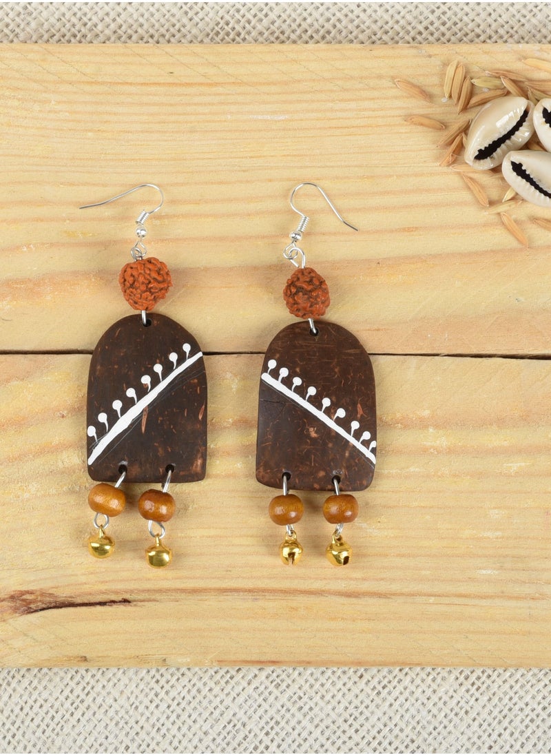 N & H N&H Eco-friendly Handmade Jewellery 4 Pairs Coconut Wooden Earrings Lightweight Hoopwire Earrings Bohemian Pendant Dangle Earrings Set  - Image 4