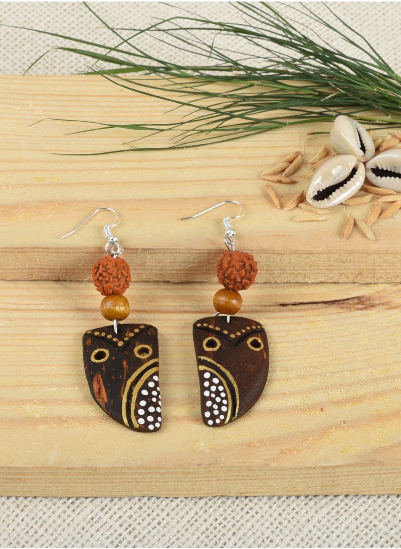 N & H N&H Eco-friendly Handmade Jewellery 4 Pairs Coconut Wooden Earrings Lightweight Hoopwire Earrings Bohemian Pendant Dangle Earrings Set  - Image 2