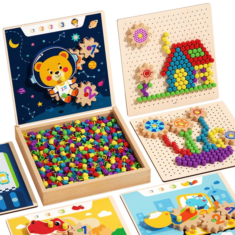 GEMEM Montessori Gear Puzzle GameGears ToyMontessori Screw Board Toy Wooden Gear Building Set for Kids Ages 38STEM Educational Toys for Fine Motor Skills Development - Image 3
