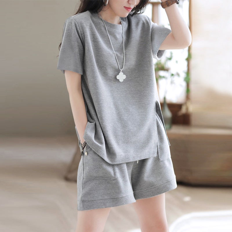 Casual sports suit womens 2023 Summer new Korean style loose running sports retro short sleeve shorts two-piece set Green  - Image 2