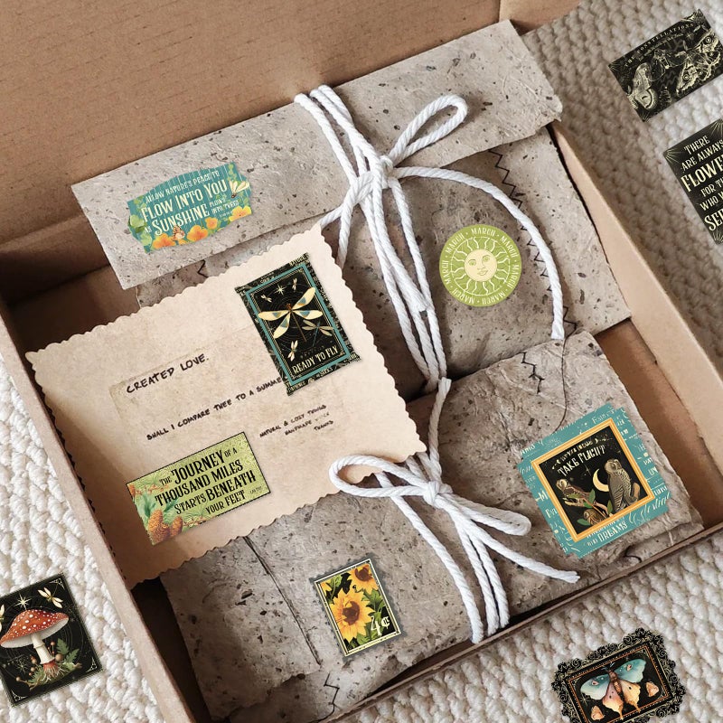 Bomichi 100 Pcs Postage Stamp Stickers, Aesthetic Insect Plants Decorative Stickers for Scrapbooking Bullet Journaling Planners DIY Calendars Notebook Junk Journal - Image 3