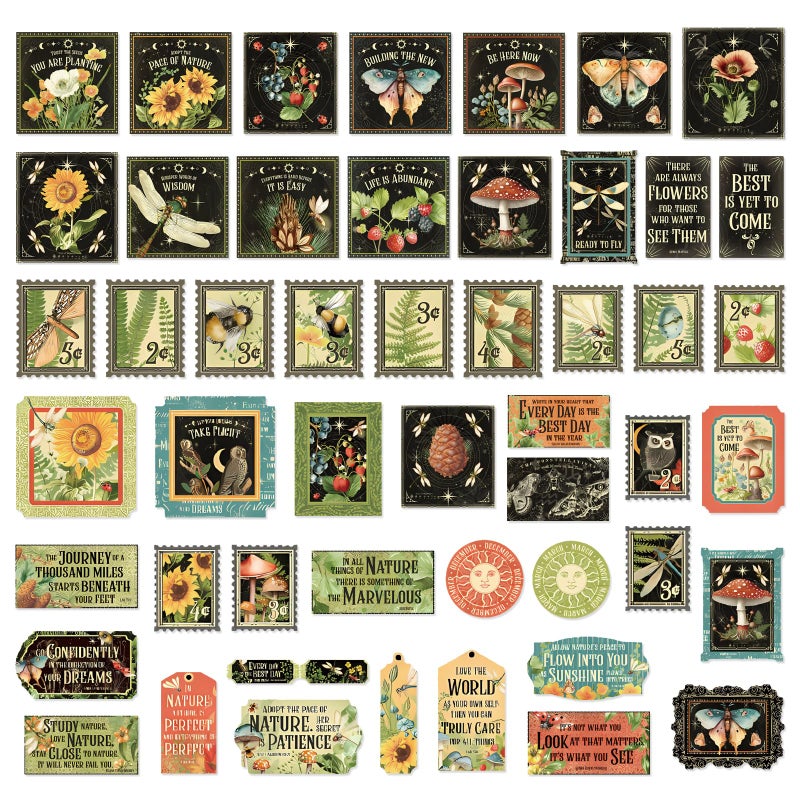 Bomichi 100 Pcs Postage Stamp Stickers, Aesthetic Insect Plants Decorative Stickers for Scrapbooking Bullet Journaling Planners DIY Calendars Notebook Junk Journal - Image 4