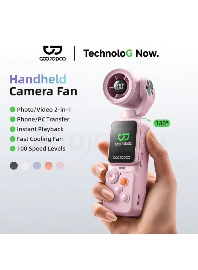 GOOJODOQ GFS025 2-in-1 Handheld Camera Fan with 100-Level Wind, Pink - Image 3