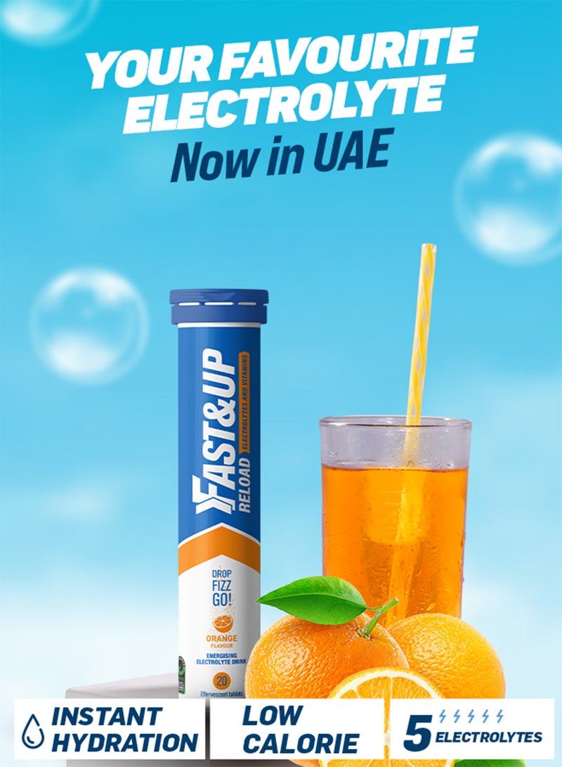 FAST&UP Reload - Hydration Electrolyte Supplement - 20 Effervescent Tablets, Orange Flavour - Image 3