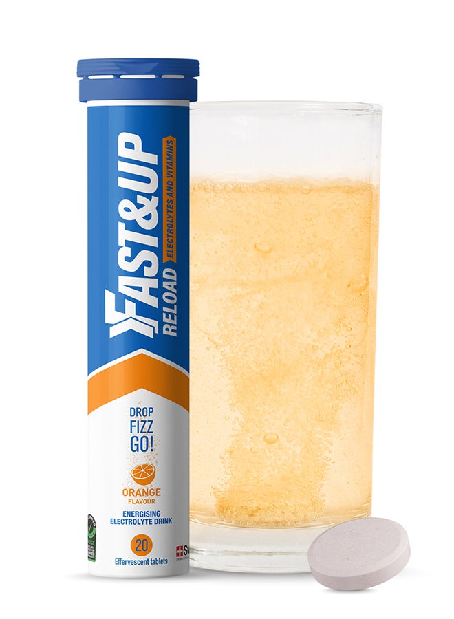 FAST&UP Reload - Hydration Electrolyte Supplement - 20 Effervescent Tablets, Orange Flavour - Image 1