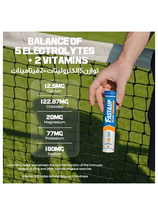 FAST&UP Reload - Hydration Electrolyte Supplement - 20 Effervescent Tablets, Orange Flavour - Image 3