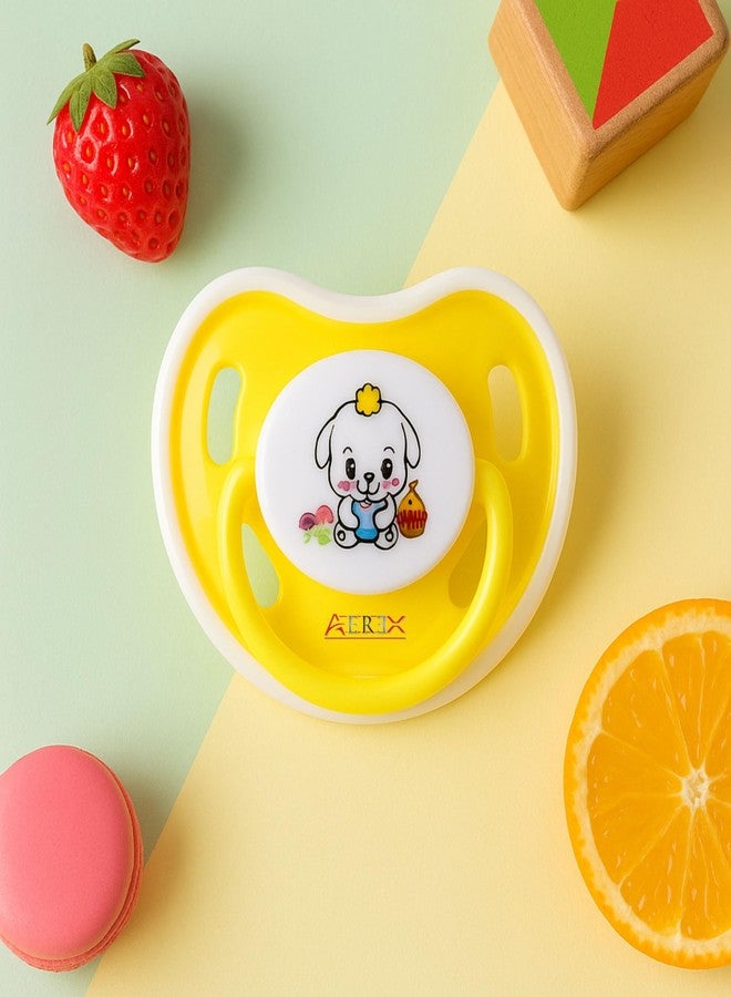 AEREX Baby Pacifiers Ultra Soft Silicone Orthodontic Nipple for New Born Baby Air Flow Shield Sleeping with Cute Prints Teether for Oral Stimulation Soother (Yellow) - Image 1