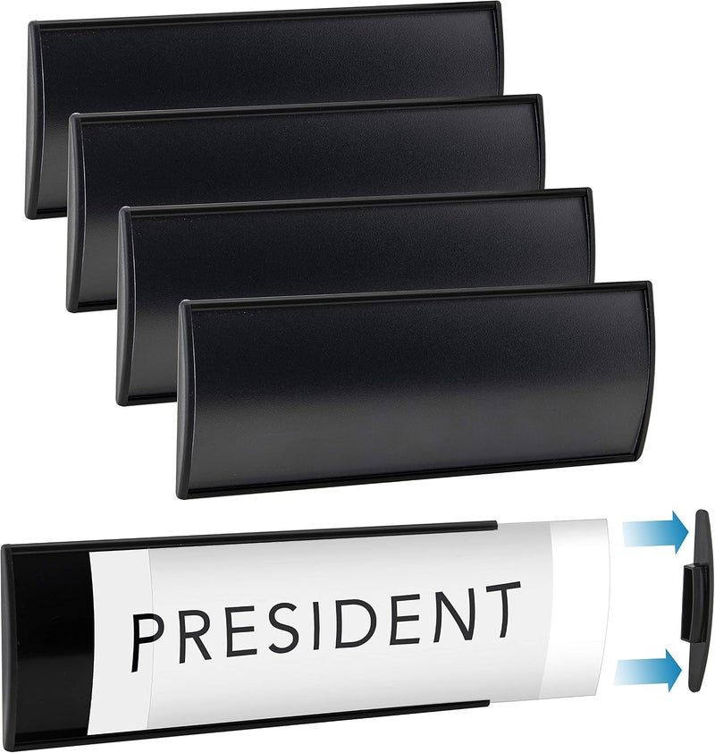 GlossyEnd Set of 6 –Sturdy & Elegant Black Aluminum Wall Mount Name Plate Holder, Office Business Door Curved Sign Holder with Adhesive Tape, 8” X 3” - Plastic Film Included, Paper Inserts NOT Included - Image 1