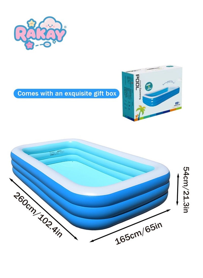 RAKAY Upgraded Version Inflatable Pool,260×165×54cm. Indoor Ball Pit Sand Pit，3 Air Chambers, Home Multi-Purpose Design, Pvc Material Wall Thickness 0.5mm，Thicker And More Durable - Image 1
