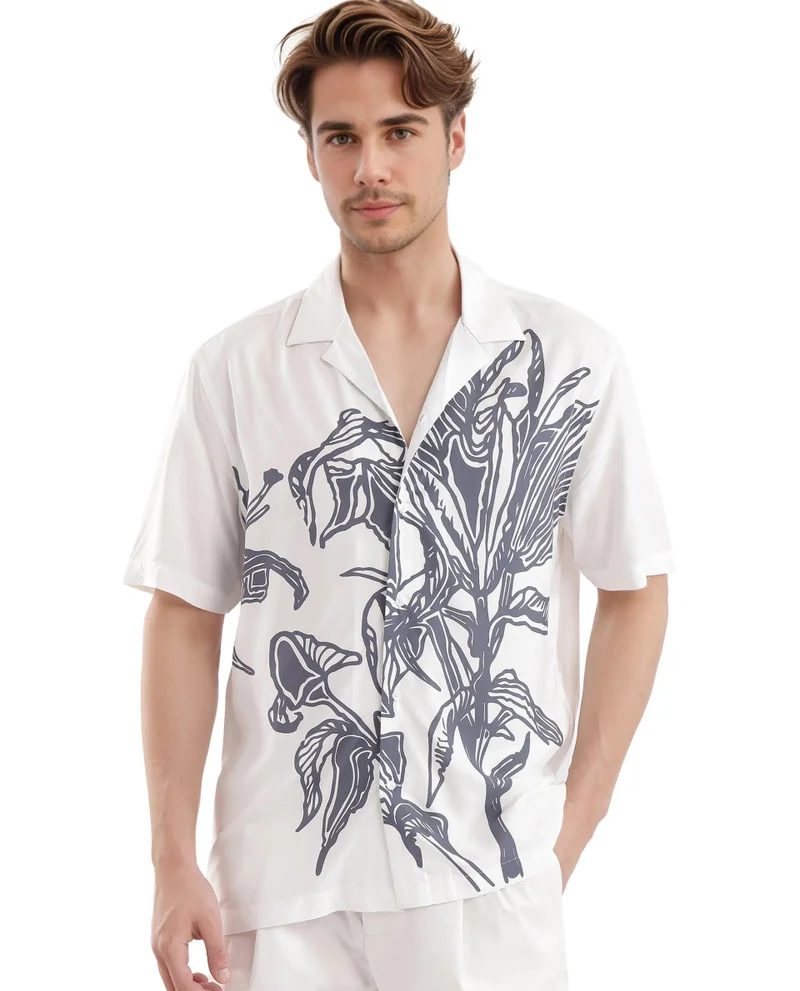 Rare Rabbit Men's Cuban Collar Boxy Fit Shirt