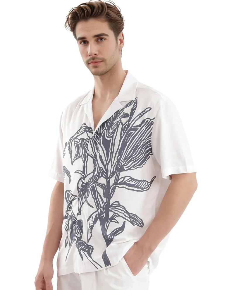Rare Rabbit Men's Cuban Collar Boxy Fit Shirt