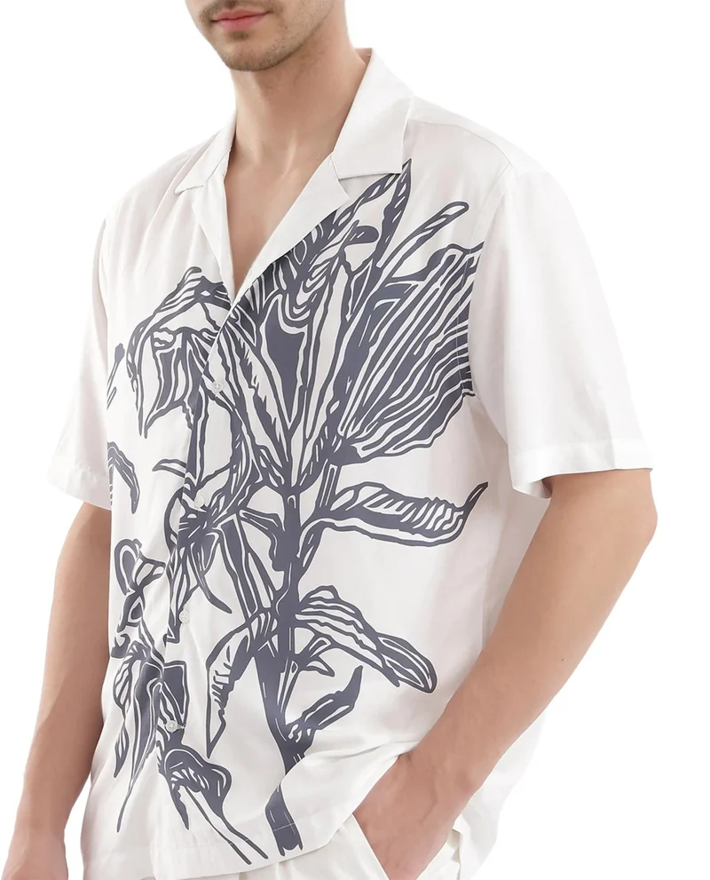 Rare Rabbit Men's Cuban Collar Boxy Fit Shirt