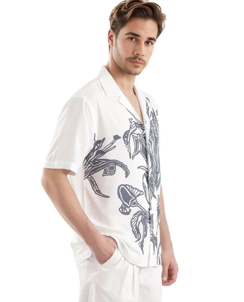 Rare Rabbit Men's Cuban Collar Boxy Fit Shirt