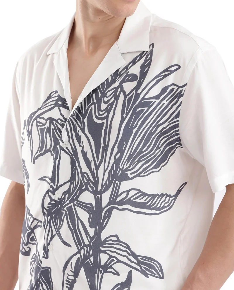 Rare Rabbit Men's Cuban Collar Boxy Fit Shirt