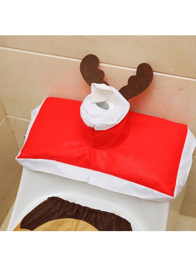 غطاء مقعد مرحاض بطبعة سانتا مع سجادة من 4 قطع متعدد الألوان - Image 3