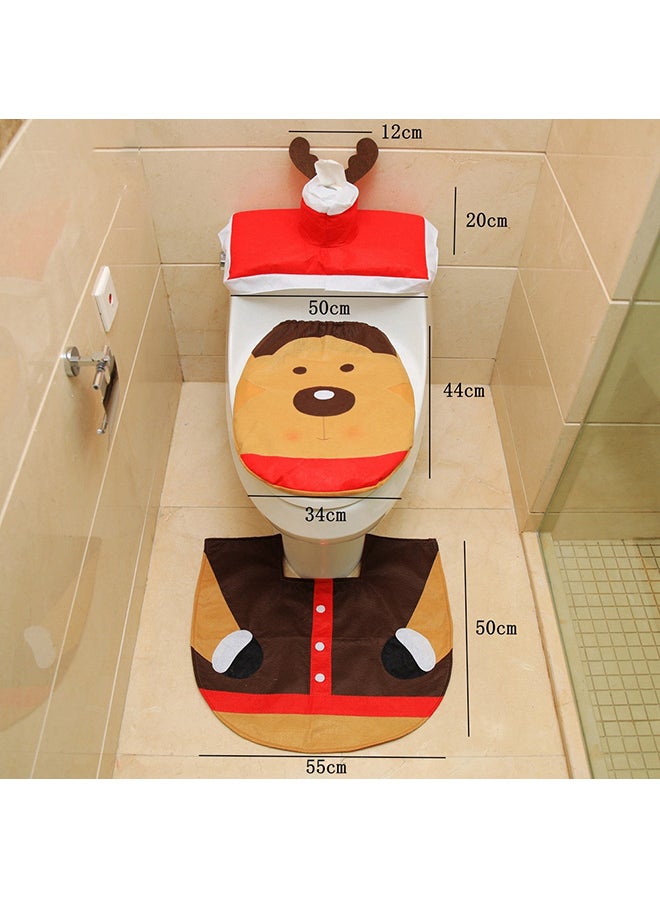 غطاء مقعد مرحاض بطبعة سانتا مع سجادة من 4 قطع متعدد الألوان - Image 4