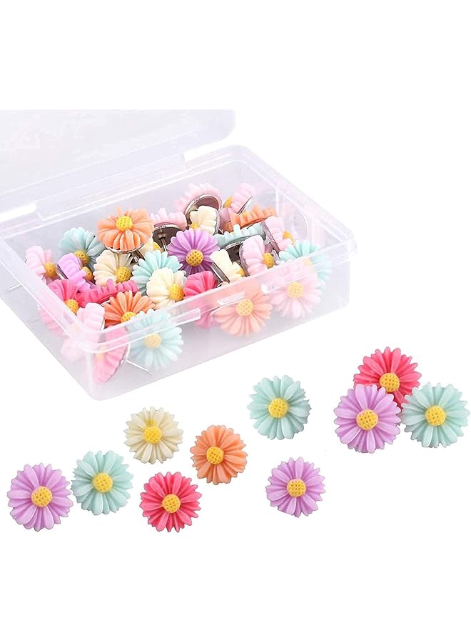إيروريكس 30 قطعة من دبابيس الزهور ودبابيس الإبهام المزخرفة على شكل زهور ملونة لدبابيس الإبهام على شكل زهور لجدار الصور والجدار المميز والسبورة البيضاء ولوحة الفلين ولوحة الإعلانات والمكتب أو المنزل - Image 1