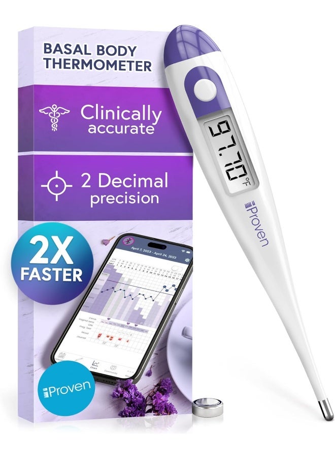 iProven Digital Basal Body Thermometer, 1/100th Degree High Precision, Quick 60-Sec Reading, Memory Recall, Accurate BBT Thermometer for Natural Ovulation Tracking - Image 1