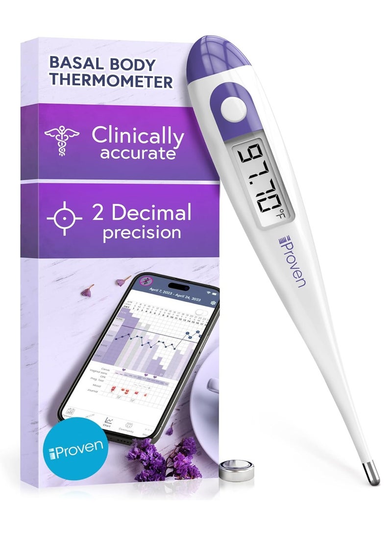 iProven Digital Basal Body Thermometer, 1/100th Degree High Precision, Quick 60-Sec Reading, Memory Recall, Accurate BBT Thermometer for Natural Ovulation Tracking - Image 1