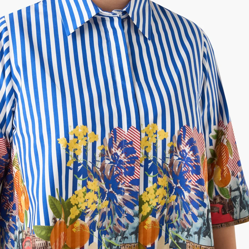 Ulla Popken Plus Size Ulla Popken Relaxed Fit Floral Print Shirt with Collar and 3/4 Sleeves