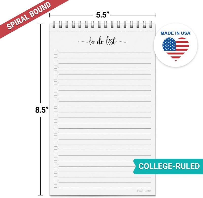 321Done to Do List Notepad 5.5x8.5 Spiral - Made in USA, Simple Undated Checklist, Daily Planner Notebook for Organizing, Planning, Task Checklist Organizer for Work, Office, Home, School - 50 Sheets - Image 2