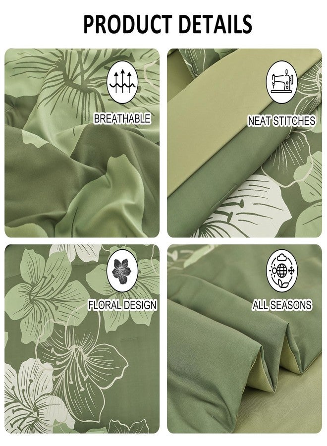 Luxudecor طقم لحاف فاخر مزين بالزهور، مقاس كوين، 7 قطع، طقم لحاف وملاءات بلون أخضر زيتوني مزين بالزهور، مصنوع من ألياف دقيقة ناعمة، طقم مفروشات كامل أخضر مناسب لجميع الفصول - Image 5