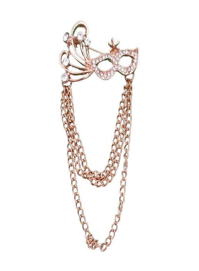 M Men Style Mens Suit Wedding Mask Crystal With Hanging Chain Brooch (Gold) Brass For Men And Boys - Image 1