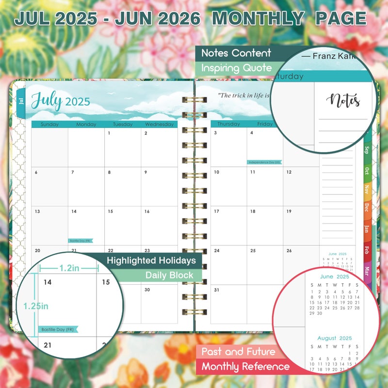 MaaIbok مخطط 2025-2026 - مخطط أسبوعي وشهري 2025-2026 من يوليو 2025 - يونيو 2026، 6.3'' × 8.4''، مخطط أكاديمي 2025-2026 مع 12 علامة شهرية، جيب داخلي، إغلاق مرن - Image 3