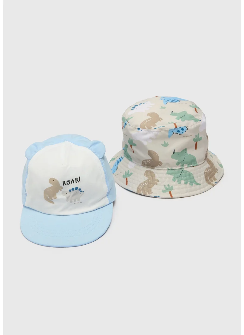 Matalan 2 Pack Baby Multicolour Dino Hats