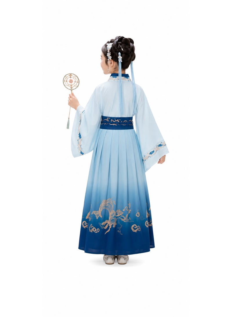 Traditional Chinese Hanfu Costume for Girls – Blue Cultural Festival Dress – Heritage School Event Outfit – Ages 7–8 Years - Image 2
