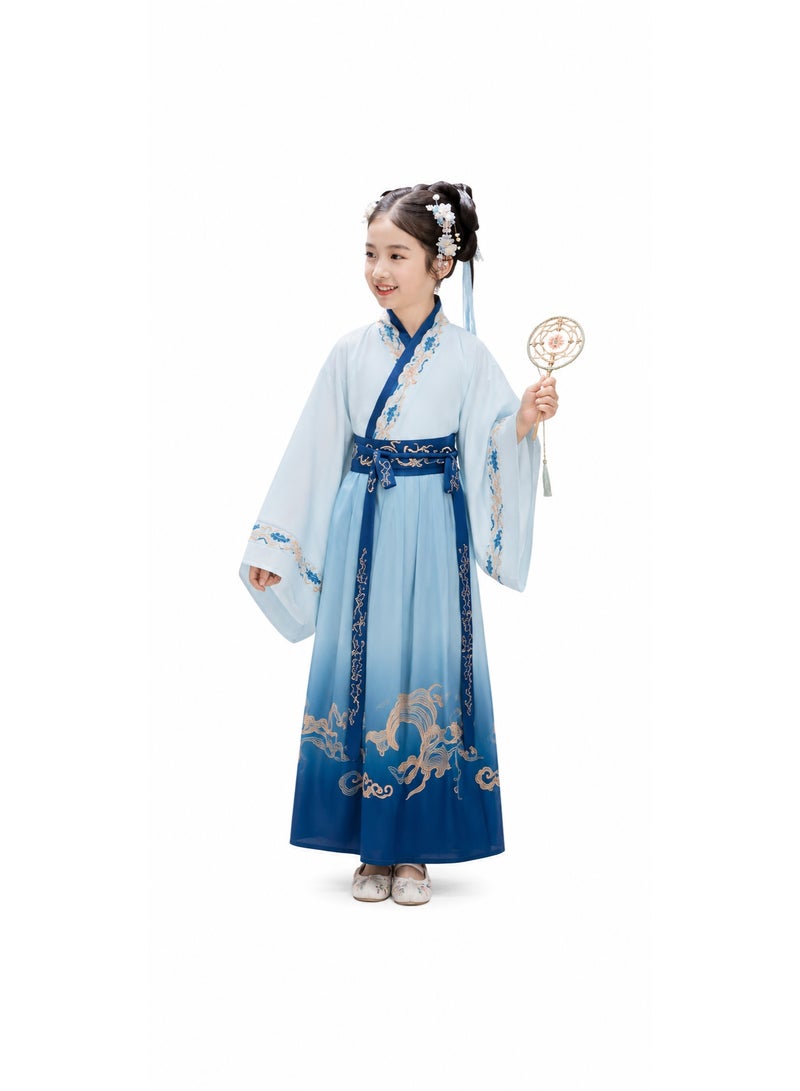 Traditional Chinese Hanfu Costume for Girls – Blue Cultural Festival Dress – Heritage School Event Outfit – Ages 7–8 Years - Image 1