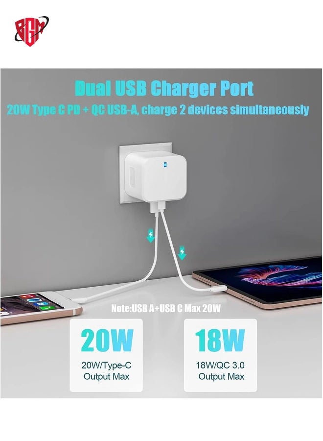 BGM USB C Charger, 20W Fast Charge Wall Plug, 2 Ports PD&QC 3.0 Fast Charger Plug Compatible for iPhone 13/13 Pro 12/12 Pro/12 Pro Max/11/XS/XR, iPad, Galaxy, Huawei etc  - Image 3