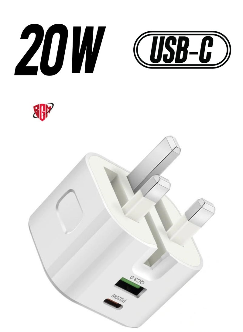 BGM USB C Charger, 20W Fast Charge Wall Plug, 2 Ports PD&QC 3.0 Fast Charger Plug Compatible for iPhone 13/13 Pro 12/12 Pro/12 Pro Max/11/XS/XR, iPad, Galaxy, Huawei etc  - Image 1