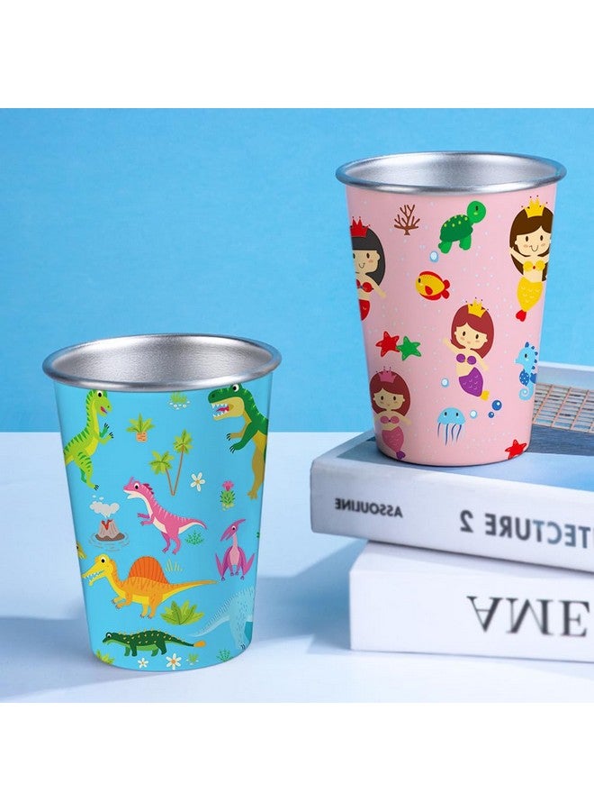 LOZACHE Stainless Steel Kids Cups, 4 Pack 12oz Metal Toddler Drinking Pint Cup with Fun Prints (Unicorn, Mermaid, Dinosaur, Vehicles), Dishwasher Safe, Reusable for Home, Party, Camping, Indoor and Outdoor - Image 3
