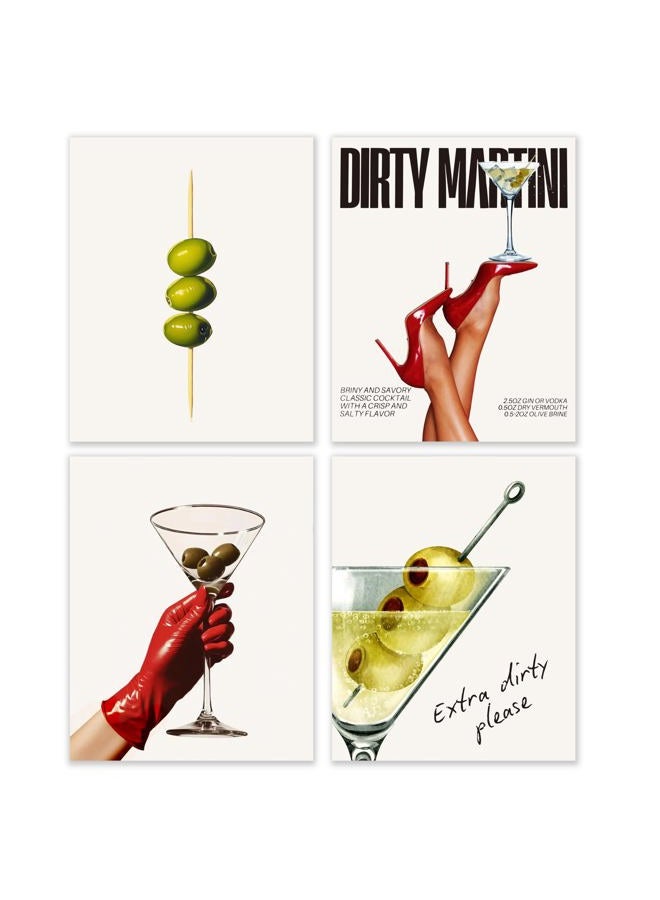 BESERH Dirty Martini Gifts Wall Decor, Trendy Cocktail Wall Art Prints, Funky Martini Cocktail Posters for Home Kitchen Par Pub Tavern Drunkery, 8x10 Inches Set of 4 Unframed - Image 1
