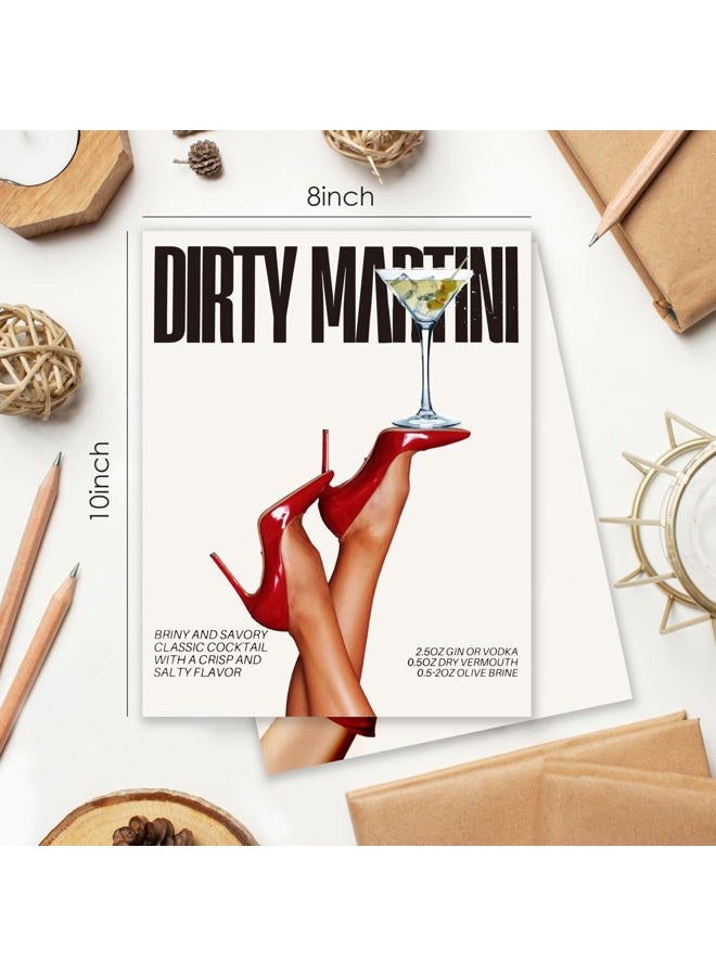 BESERH Dirty Martini Gifts Wall Decor, Trendy Cocktail Wall Art Prints, Funky Martini Cocktail Posters for Home Kitchen Par Pub Tavern Drunkery, 8x10 Inches Set of 4 Unframed - Image 2