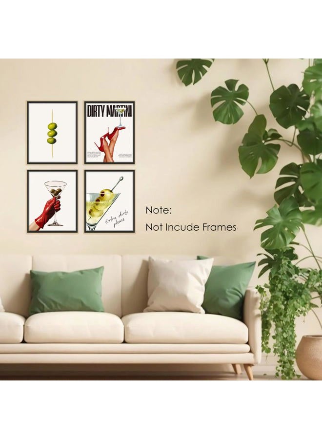 BESERH Dirty Martini Gifts Wall Decor, Trendy Cocktail Wall Art Prints, Funky Martini Cocktail Posters for Home Kitchen Par Pub Tavern Drunkery, 8x10 Inches Set of 4 Unframed - Image 3