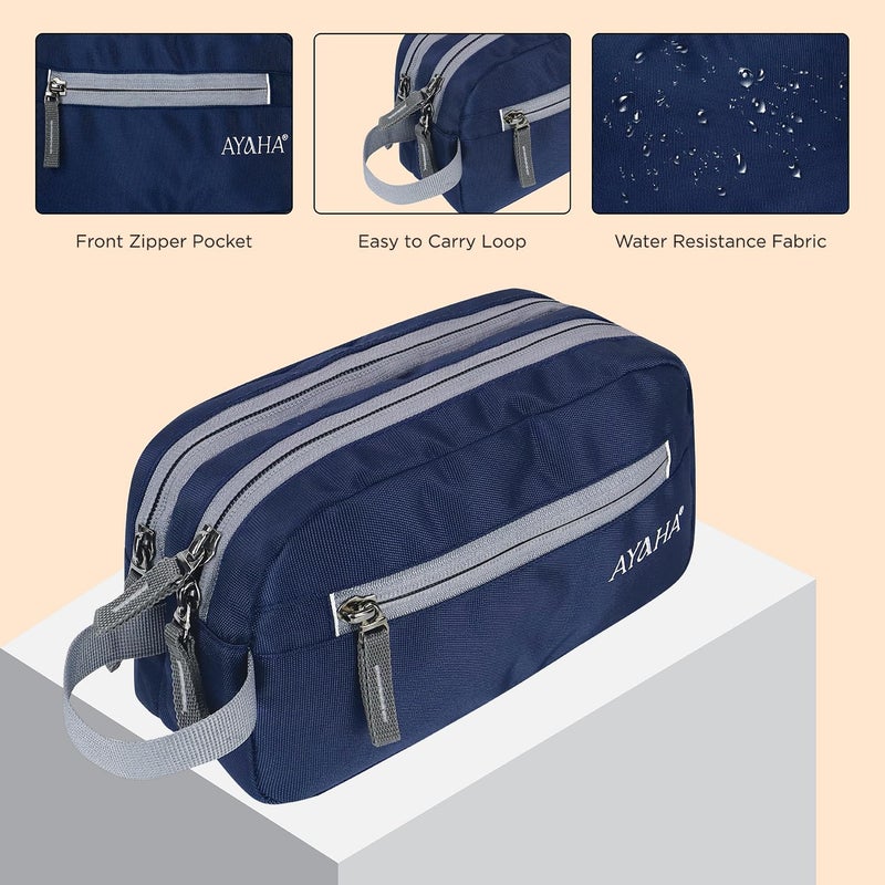 AYAHA Polyester Toiletry Bag for Men & Women Travel Pouch for Toiletries Shaving Kit & Cosmetics Water Resistance Pouch (Navy Blue) - Image 2