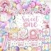 cocomigo 252pcs AllInOne Sweet One Birthday Party Decorations Set Include Sweet One Balloon Arch Tableware Balloon Box High Chair Banner Backdrop etc for 1st Birthday Decorations Girl Serves 20 - Image 3